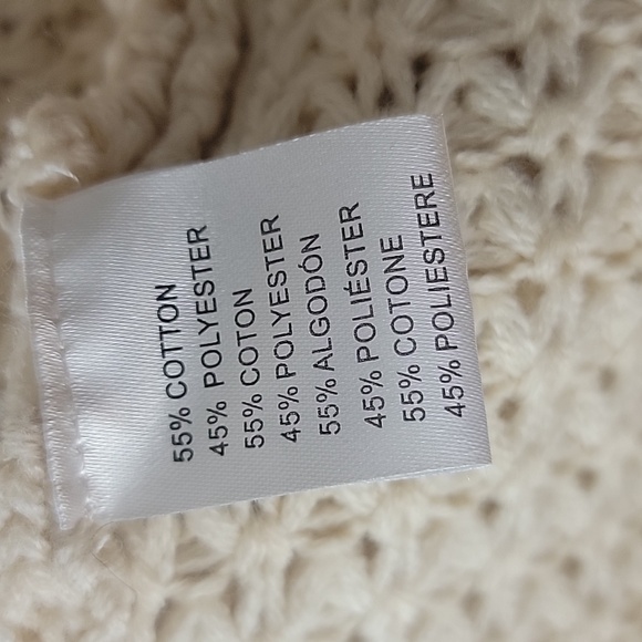 MIRACLE Cream Cowl Neck Faux Button Open Knit Boho Preppy Tulip Hem Sweater M/L - Picture 7 of 8